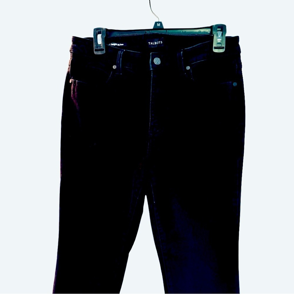 Talbots Classic Black Straight-Leg Women's Jeans metal button and zip front - Picture 5 of 10